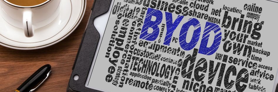 A tablet on the table with BYOD written on it