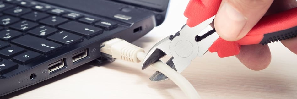 A tool being used to cut the internet cable