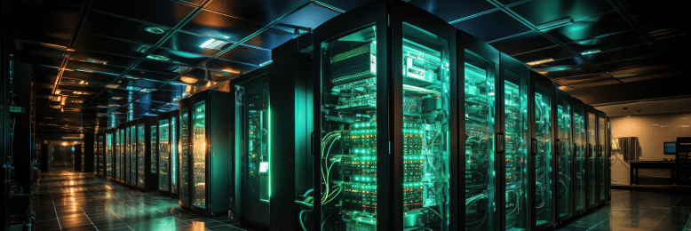 Data center with advanced servers, potential site for server migration process