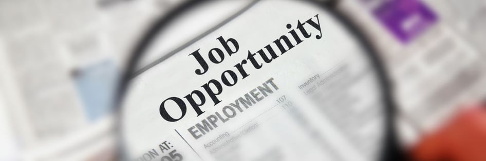 a job opportunity posted in the papers viewed over a magnifying glass