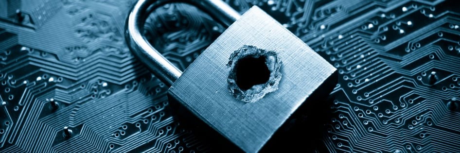 a bullet hole in a padlock on top of data