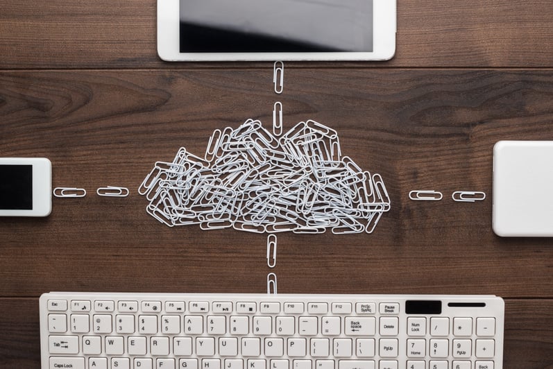 Paper clips forming a cloud shape to represent cloud storage