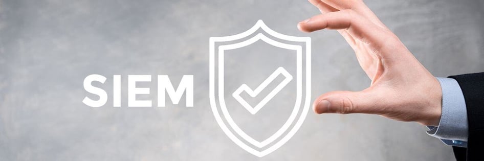 SIEM written with a drawing of a shield with a checkmark inside