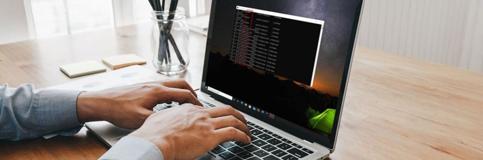 A person checking open ports on a laptop