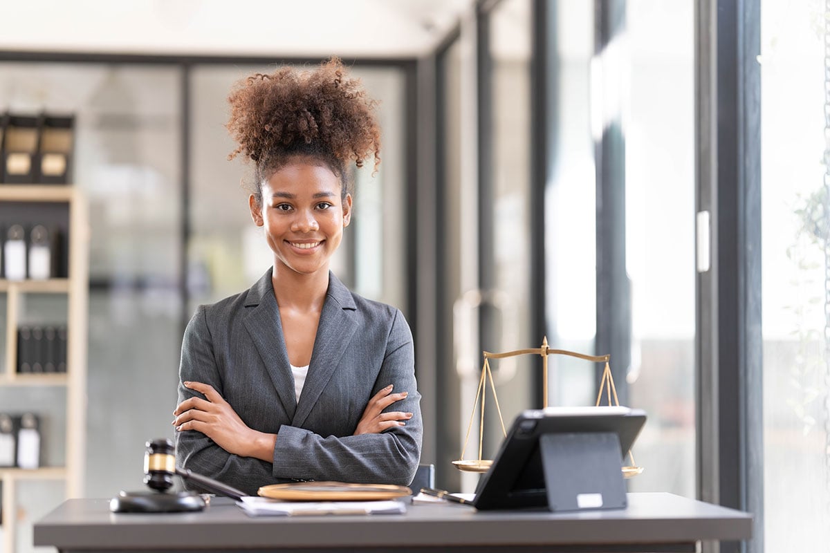 lawyer working with laptop in office