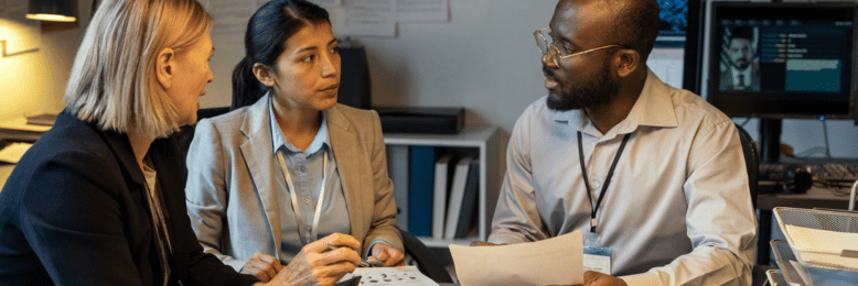 Security professionals analyzing SOC 2 Type 1 vs Type 2 compliance requirements in their office