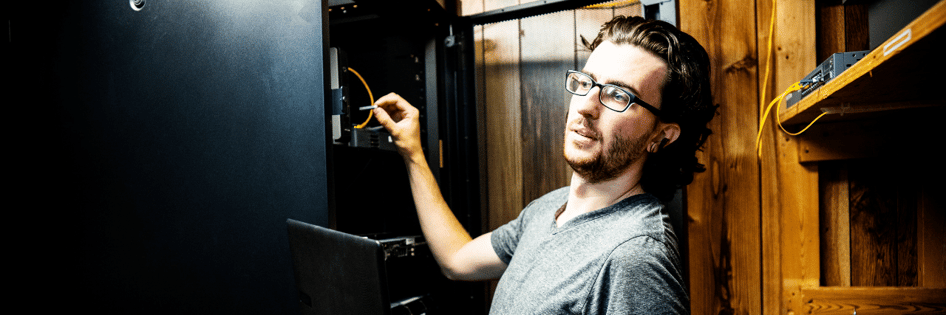 Technician maintaining a Small Business Server
