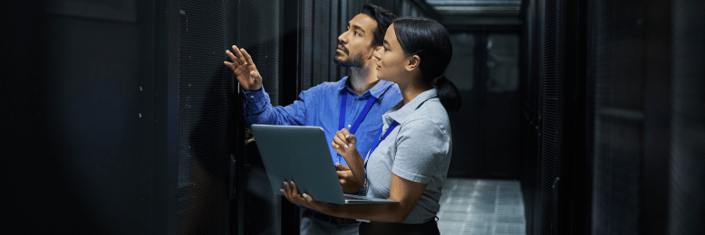 Team evaluating server racks for migration to Windows Server 2019 before end of life