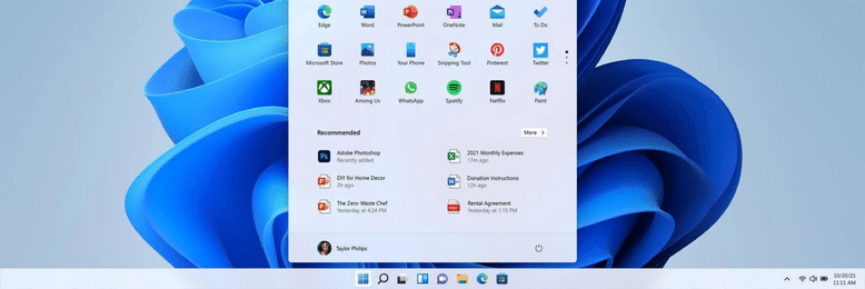 Windows 11 start menu and task bar