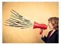 a child holding a megaphone having communication problems