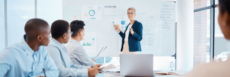 a person discussing data on a meeting