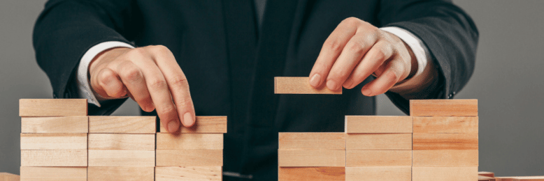 a person fixing blocks
