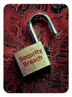 an open padlock with security breach written on it