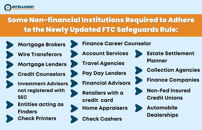 list of some non-financial institutions required to adhere to the newly updated FTC safeguards rule
