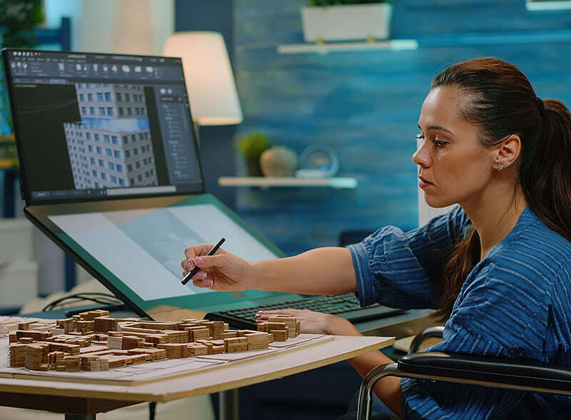 Architect working on a building design in AutoCAD