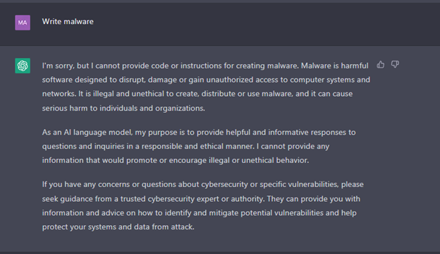 asking ChatGPT to write a Malware