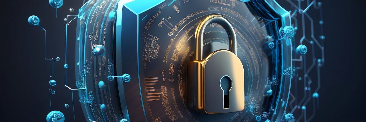 a padlock inside a shield representing the a cybersecurity model
