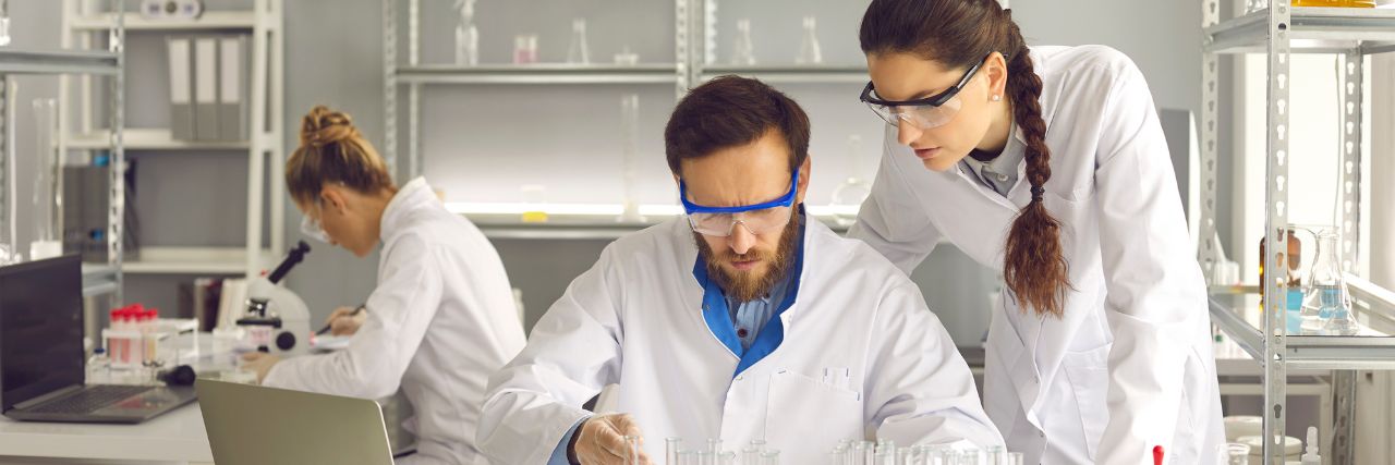 a biotechnology lab with scientist