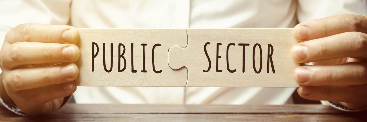the words public and sector on two different puzzle piece put together