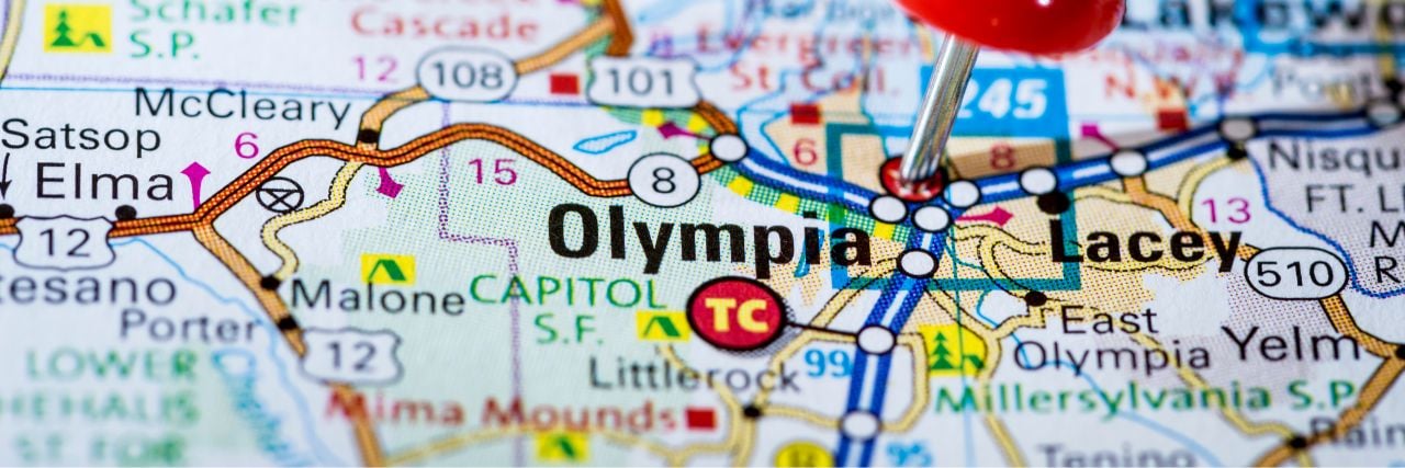 Olympia Washington DC on the map with a pin on it