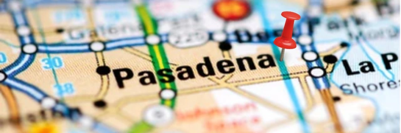 a pin on the map pointing to Pasadena