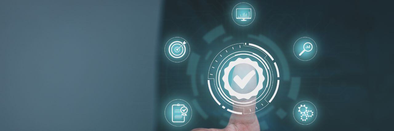 a person pressing on a holographic check mark indicating good vulnerability management