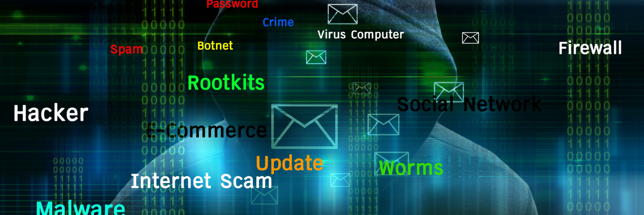 A hacker surrounded by possible cyberattacks