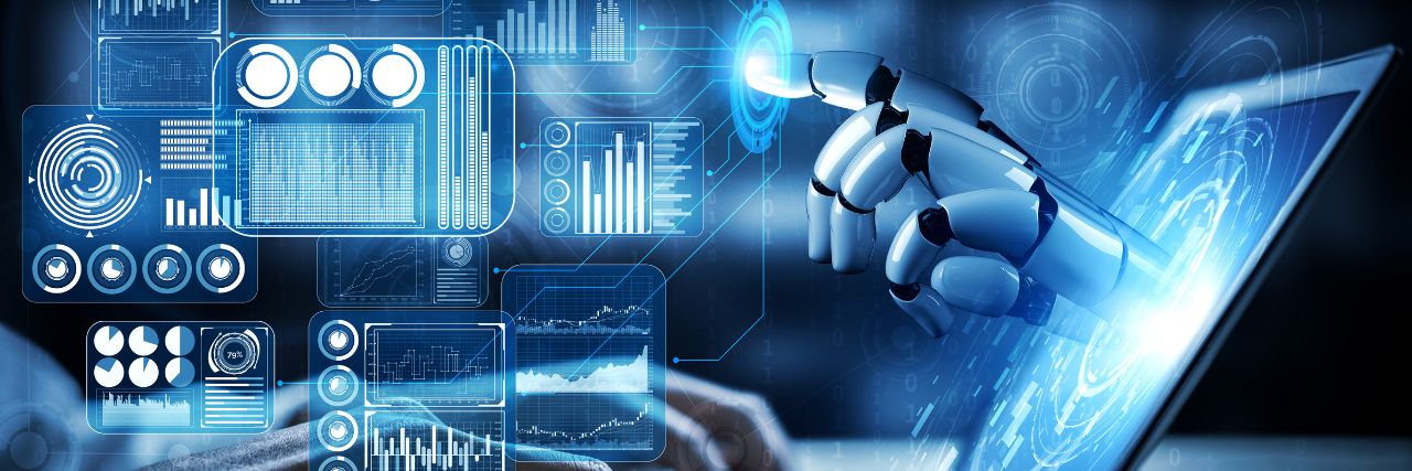 artificial intelligence represented by a robot arm helping out business efficiency