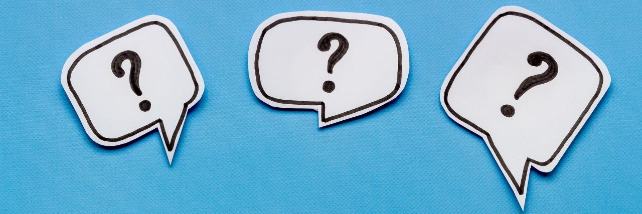 three conversation bubble with a question mark inside each one