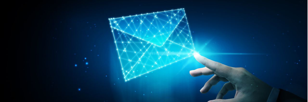 a hand pointing touching a cyber envelope representing email security