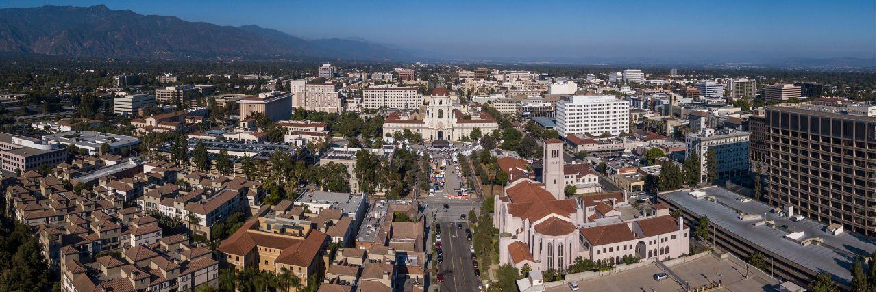 the city of Pasadena from a top view