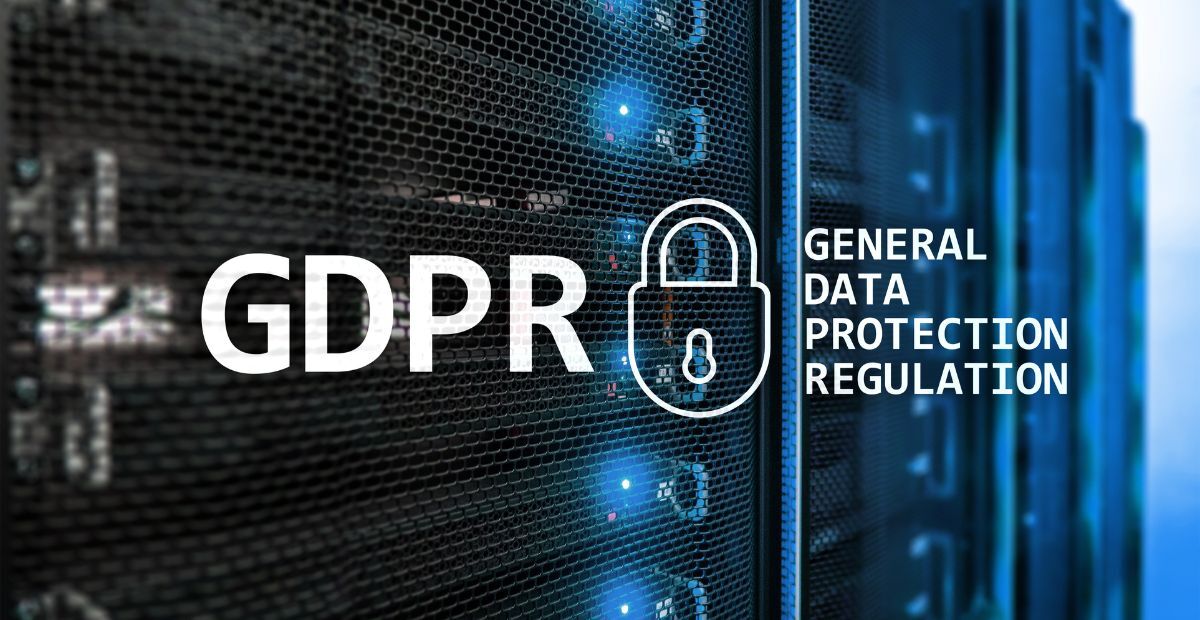 General data protection regulation text on top of data server.