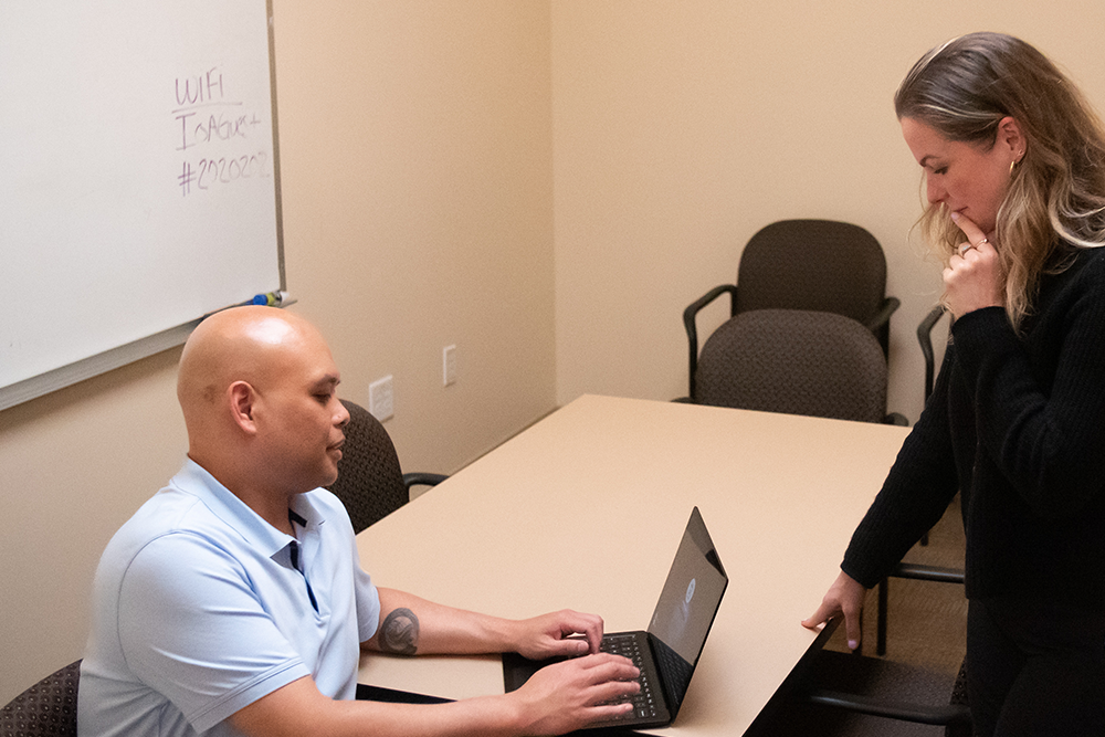 A client reviewing a proof of concept dashboard