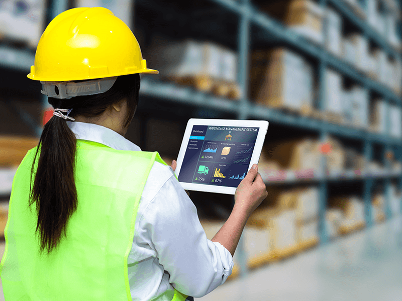 Warehouse inventory being tracked on shelves