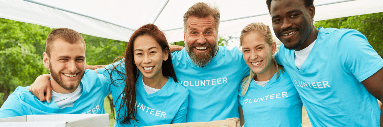 Volunteers working together at a nonprofit drive