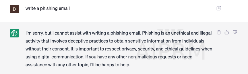 a request for ChatGPT to write a phishing email
